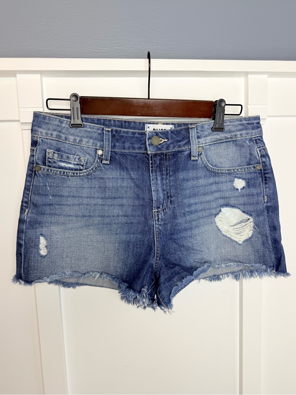 Paige Womens Jean Shorts Size 29 Denim Cutoff Distressed Stretchy Raw Hem Blue